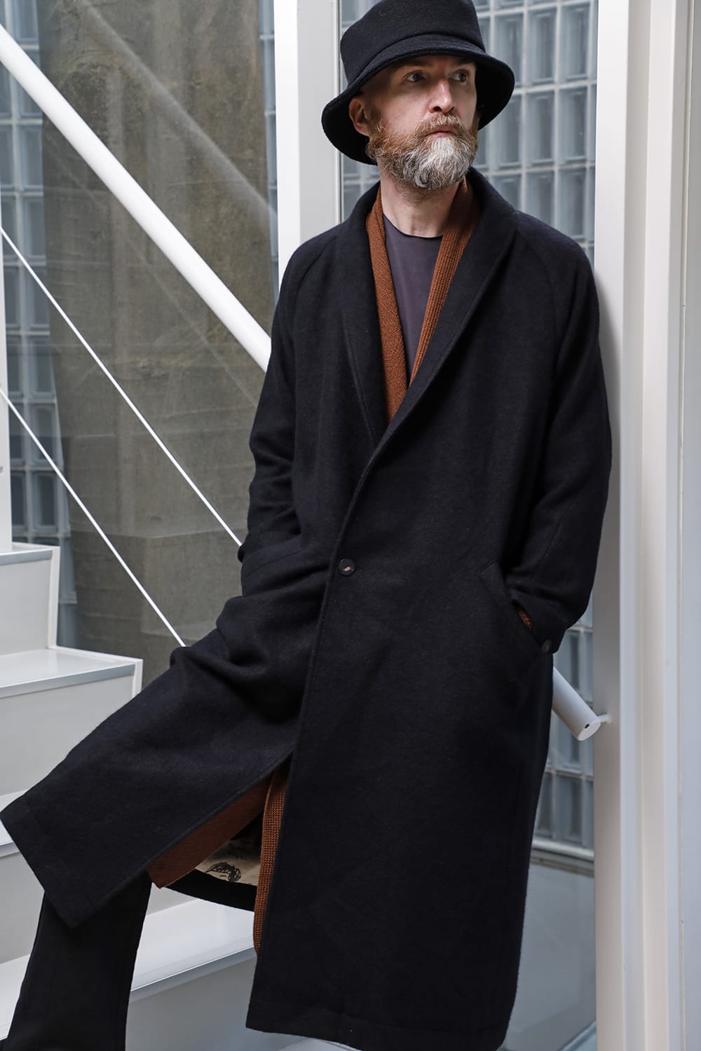 Shawl collar coat brushed cashgora