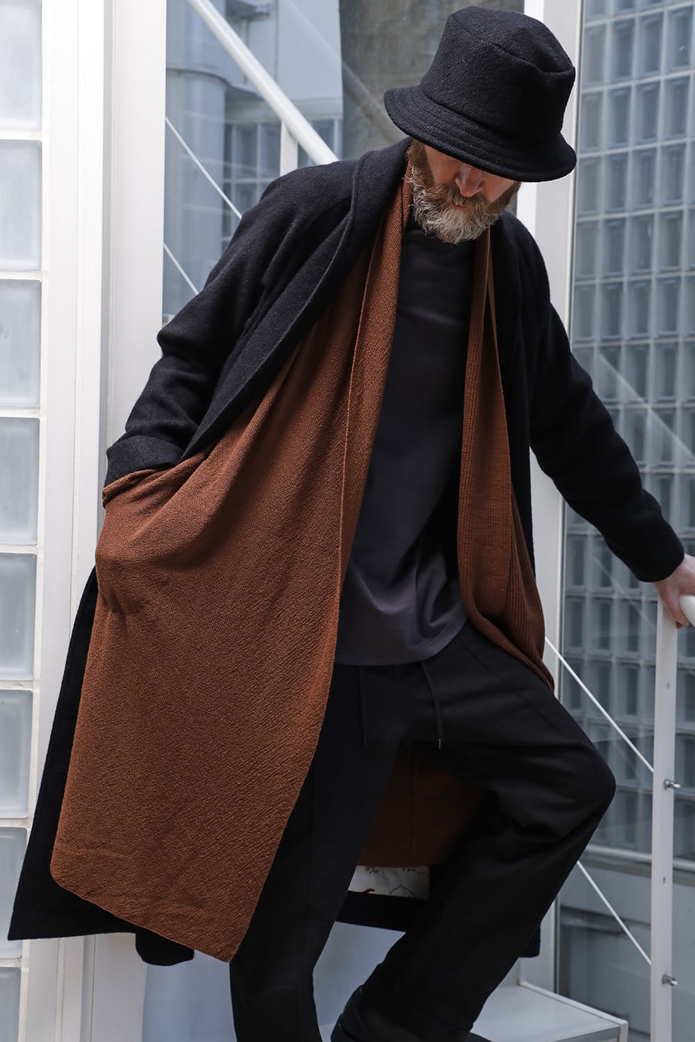 Shawl collar coat brushed cashgora