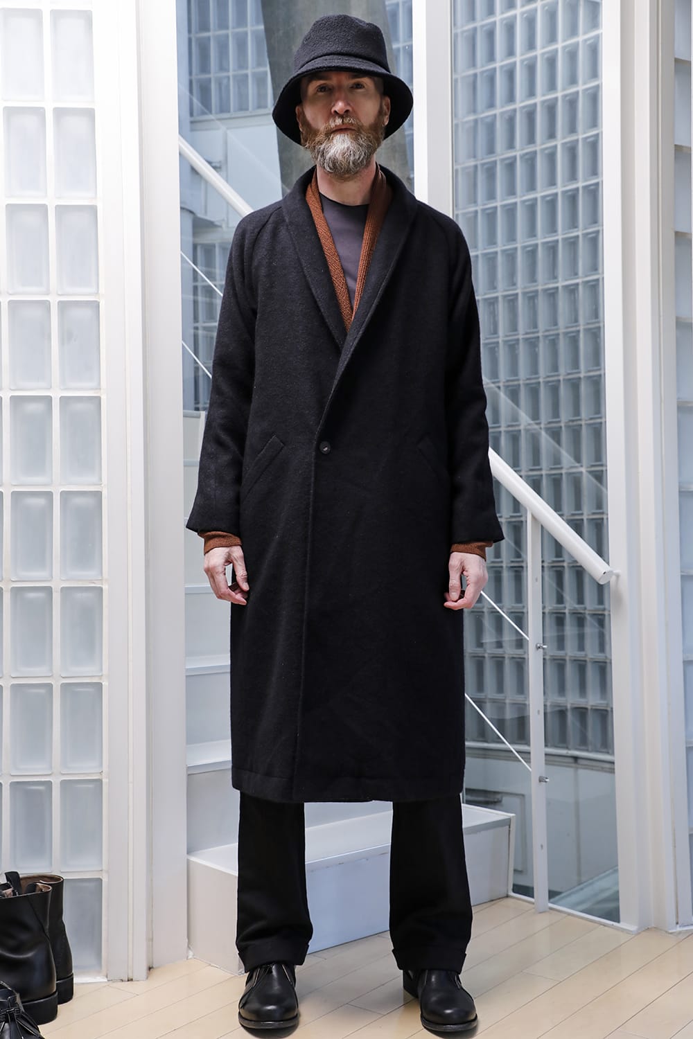 Shawl collar coat brushed cashgora