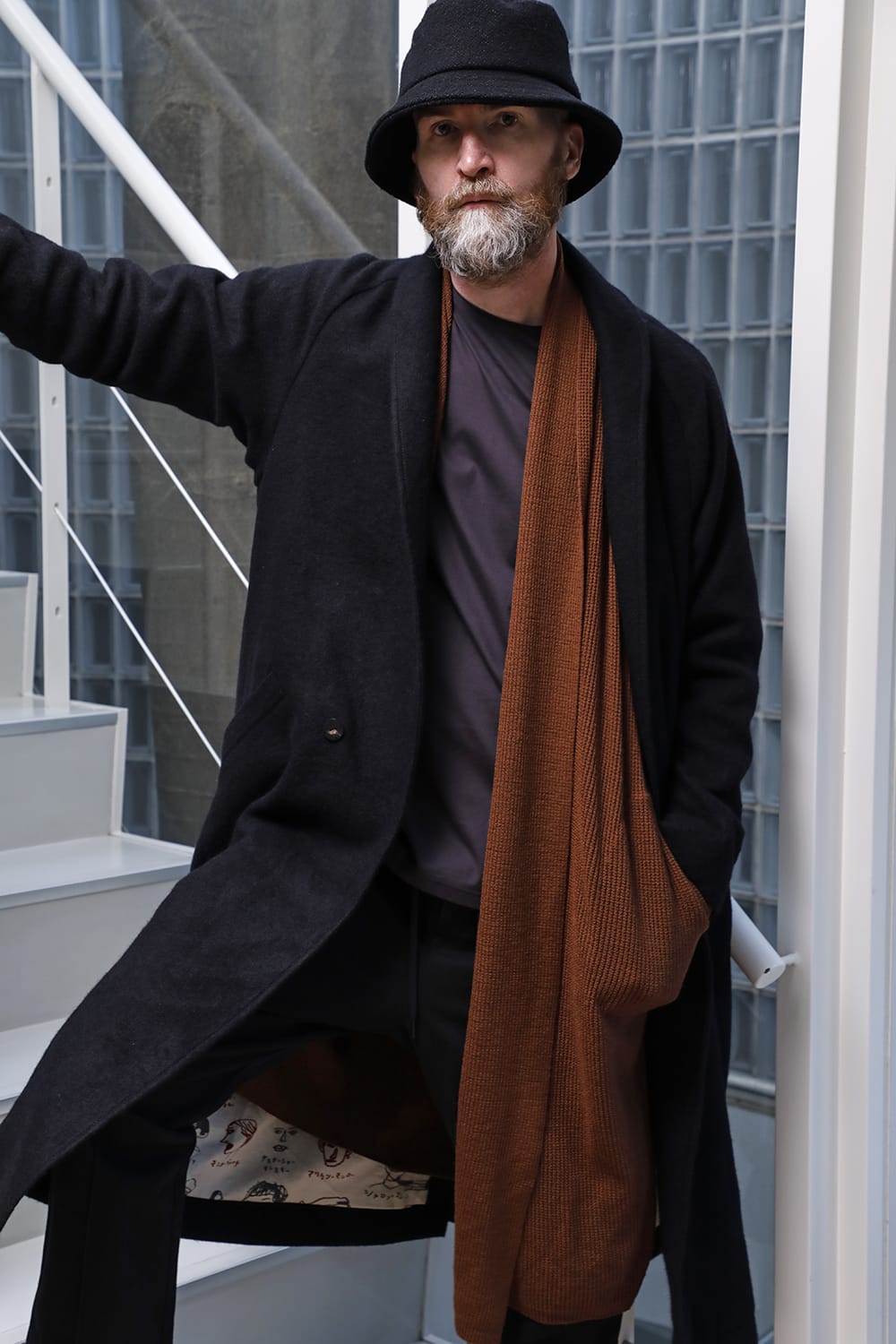 Shawl collar coat brushed cashgora