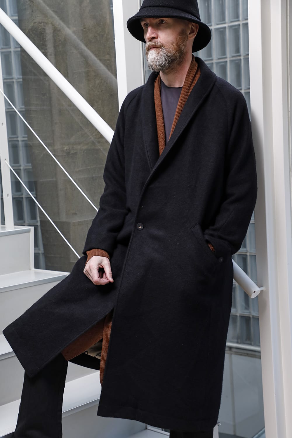 Shawl collar coat brushed cashgora