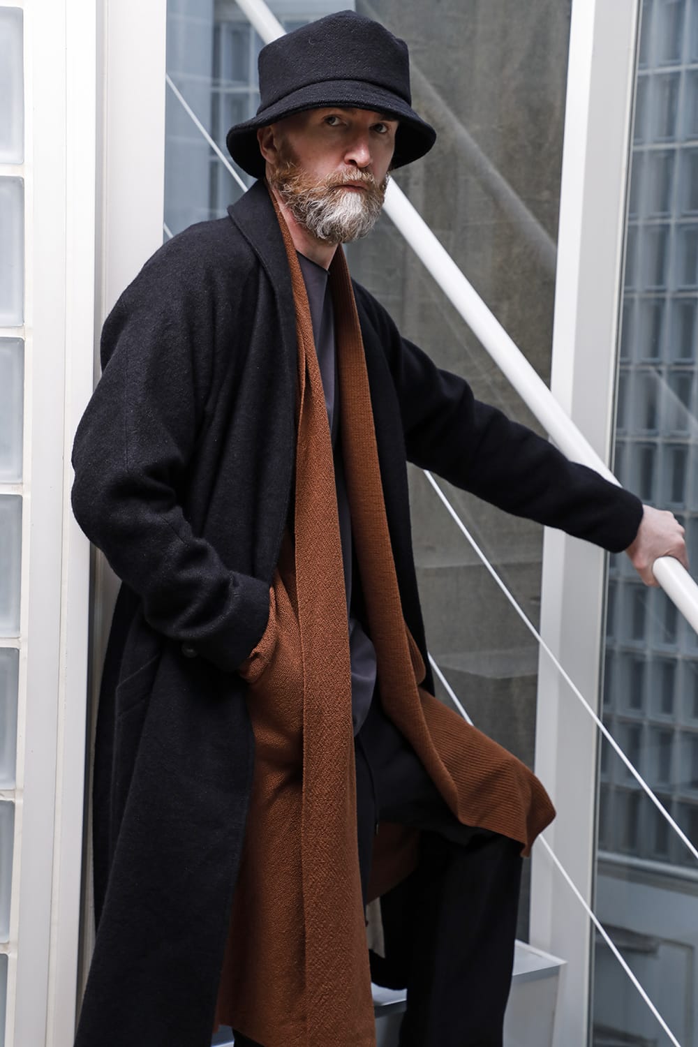 Shawl collar coat brushed cashgora