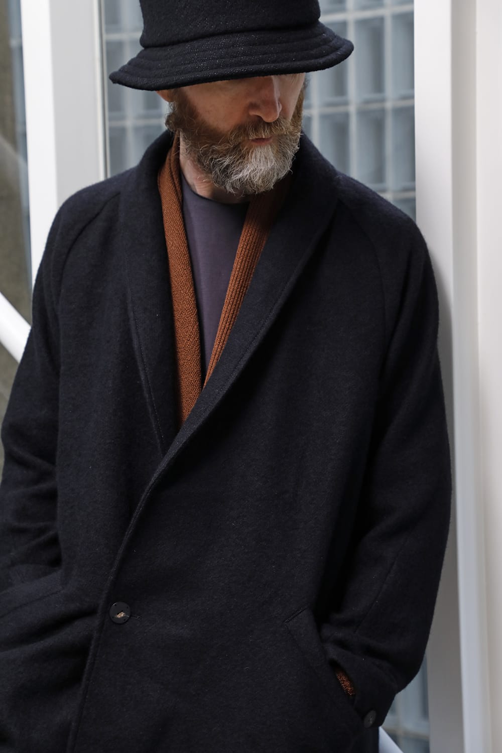 Shawl collar coat brushed cashgora