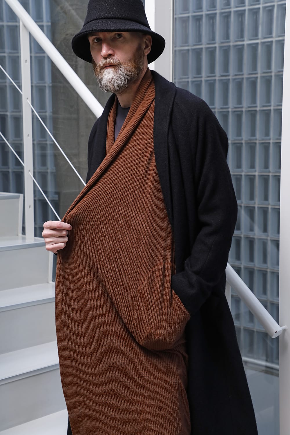 Shawl collar coat brushed cashgora