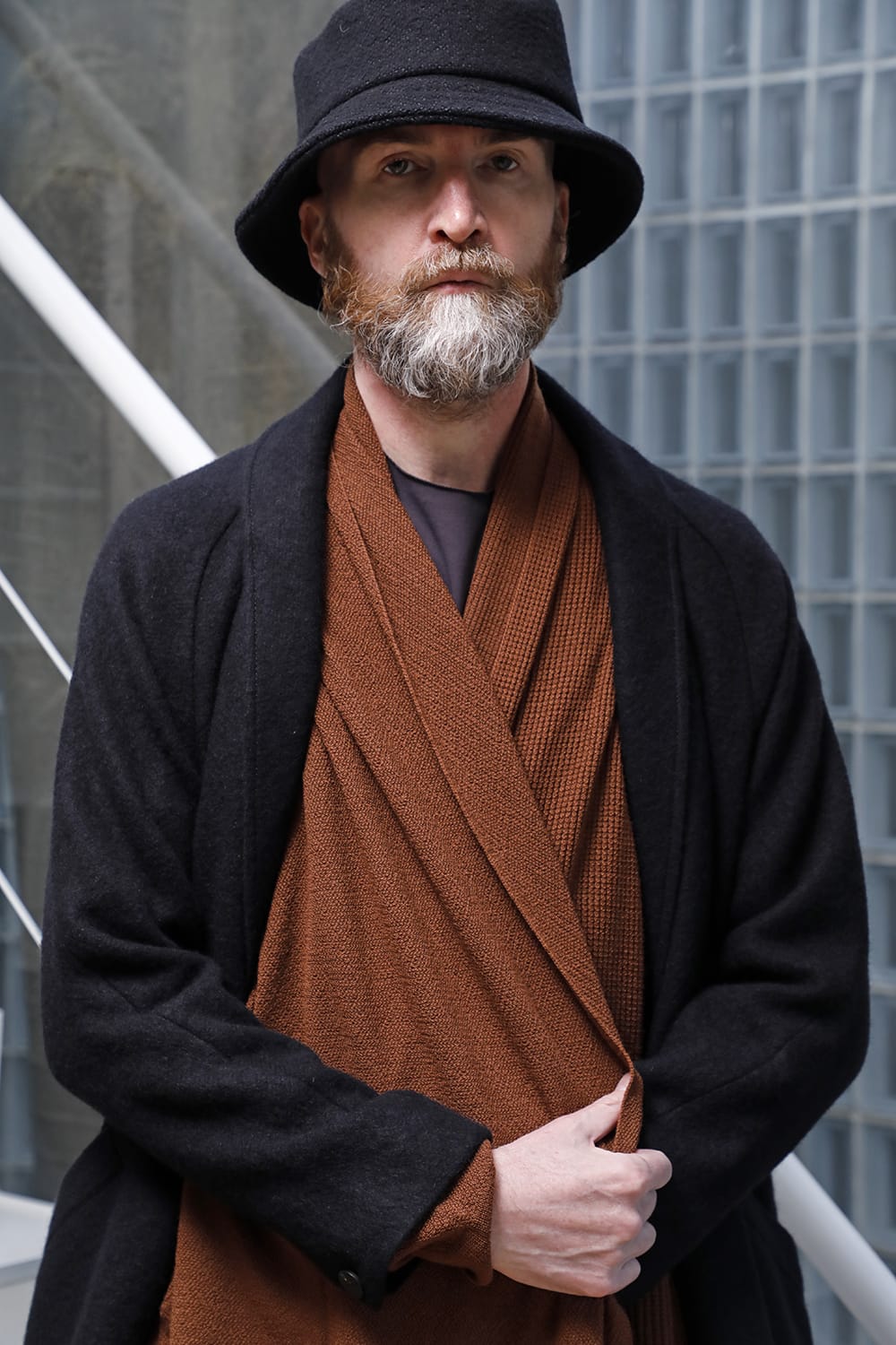 Shawl collar coat brushed cashgora