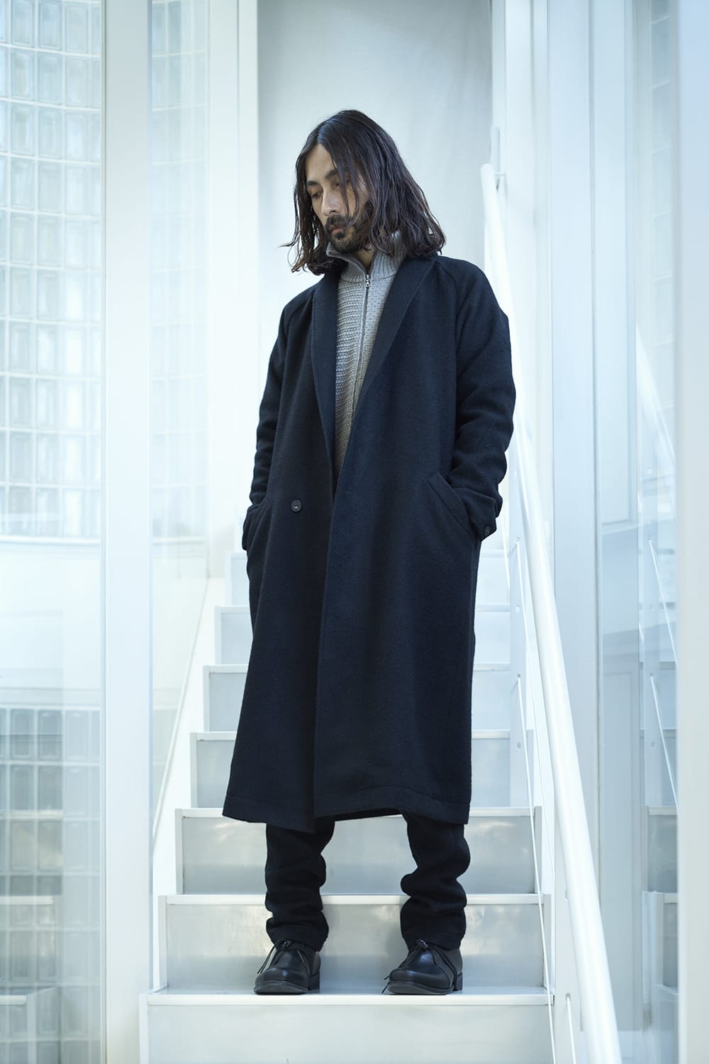 Shawl collar coat brushed cashgora