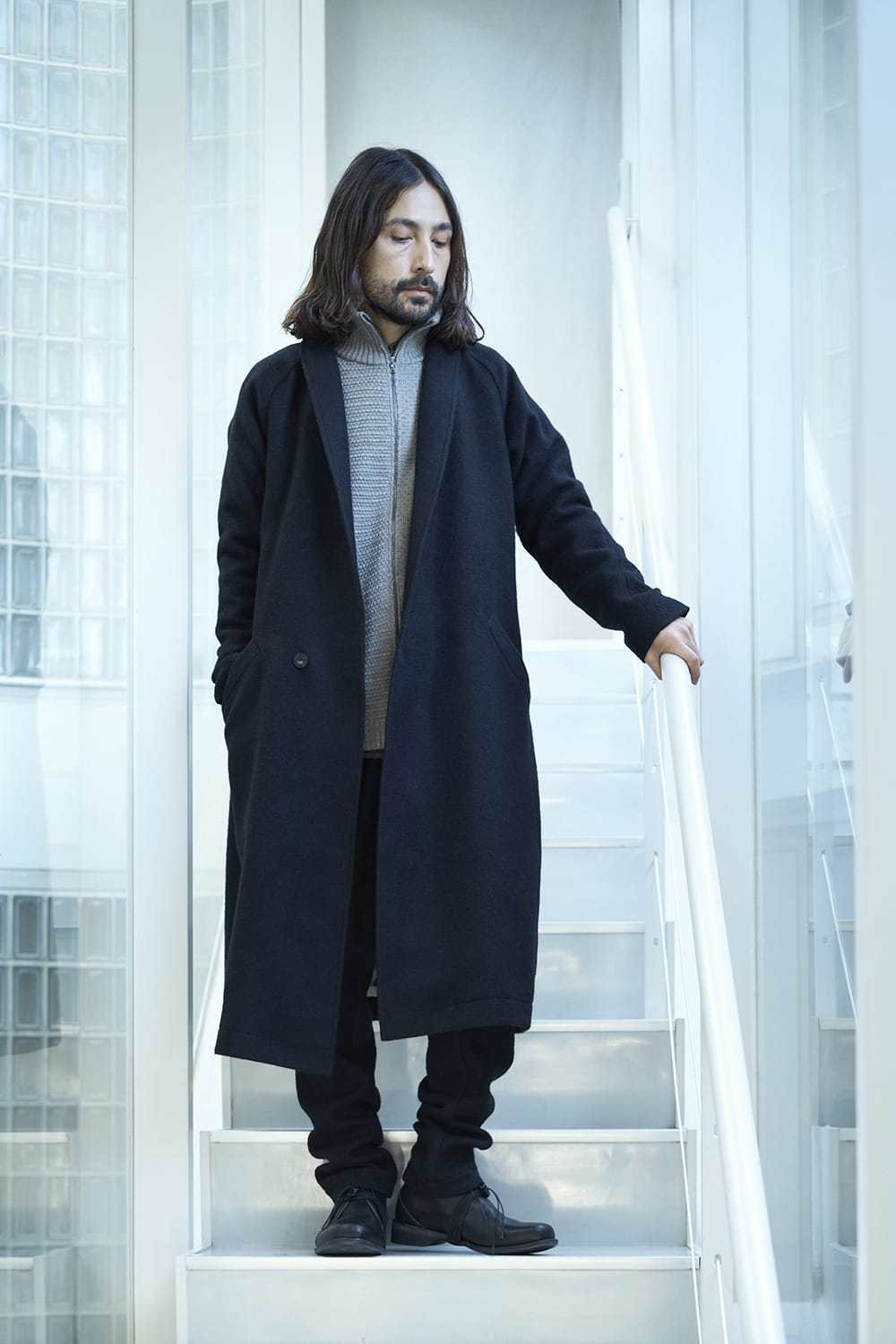 Shawl collar coat brushed cashgora