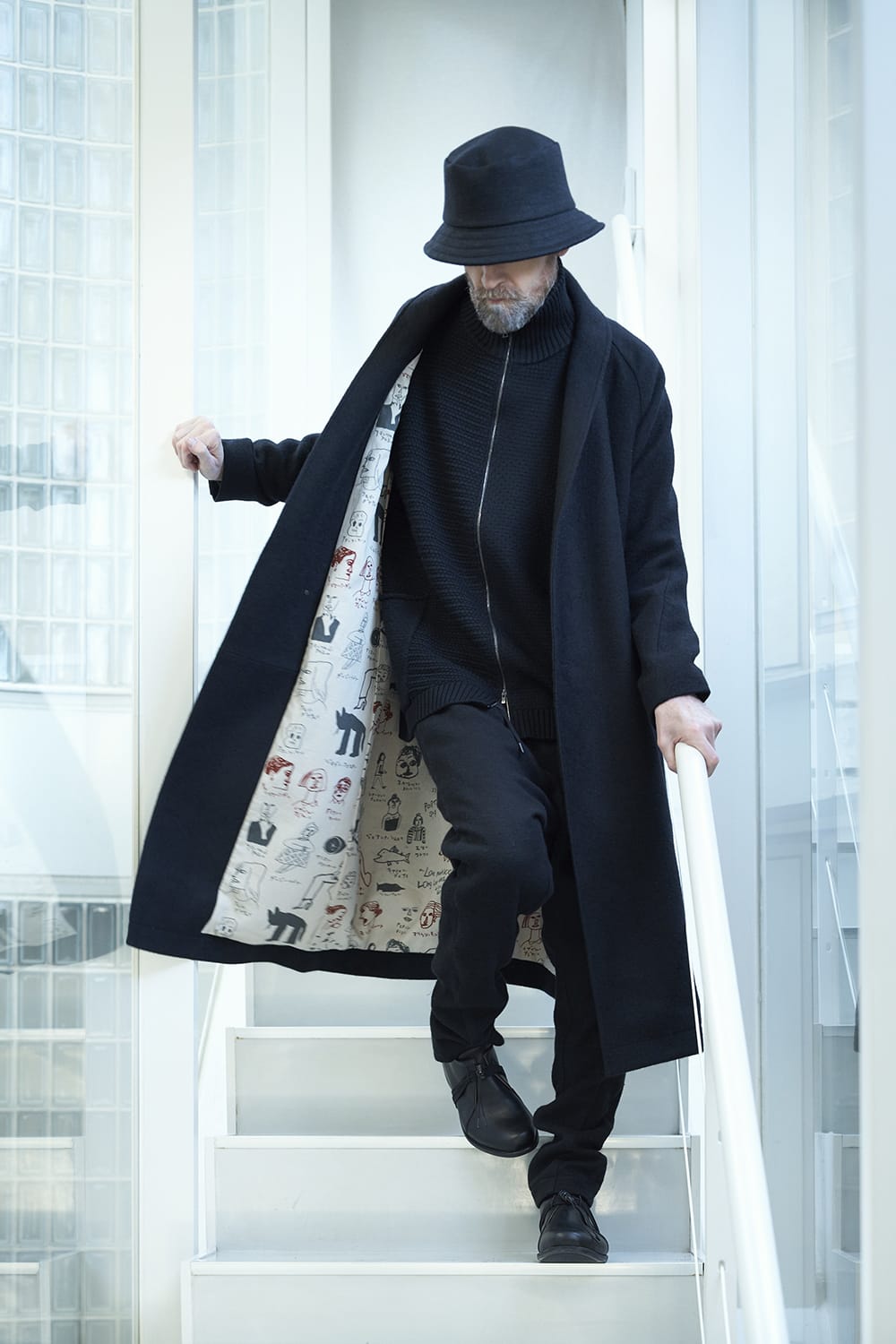 Shawl collar coat brushed cashgora