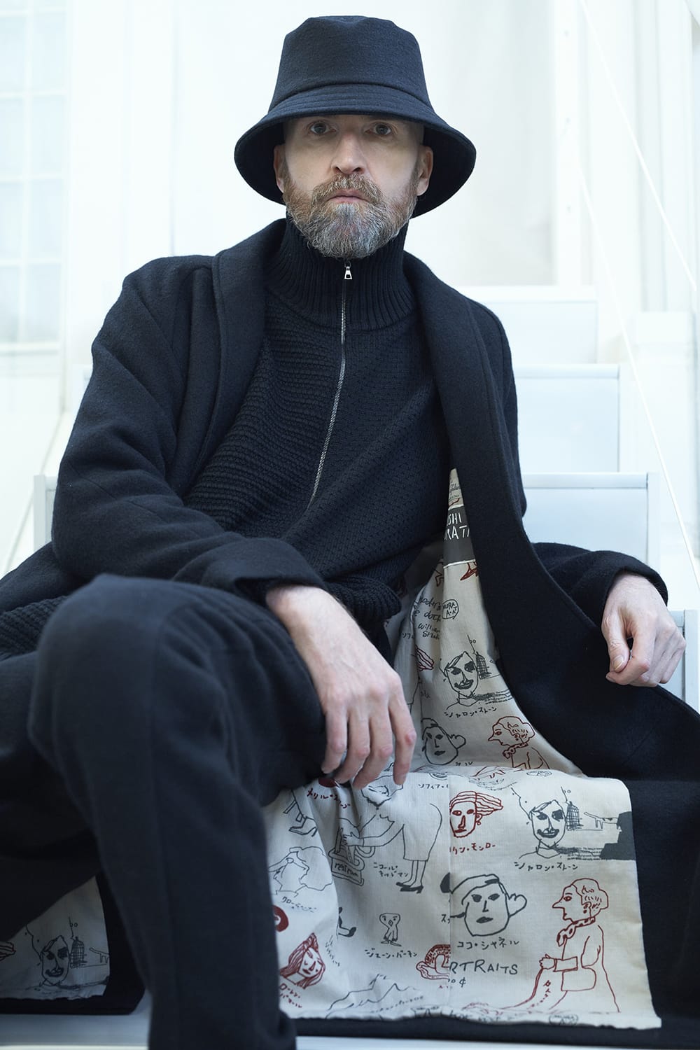 Shawl collar coat brushed cashgora