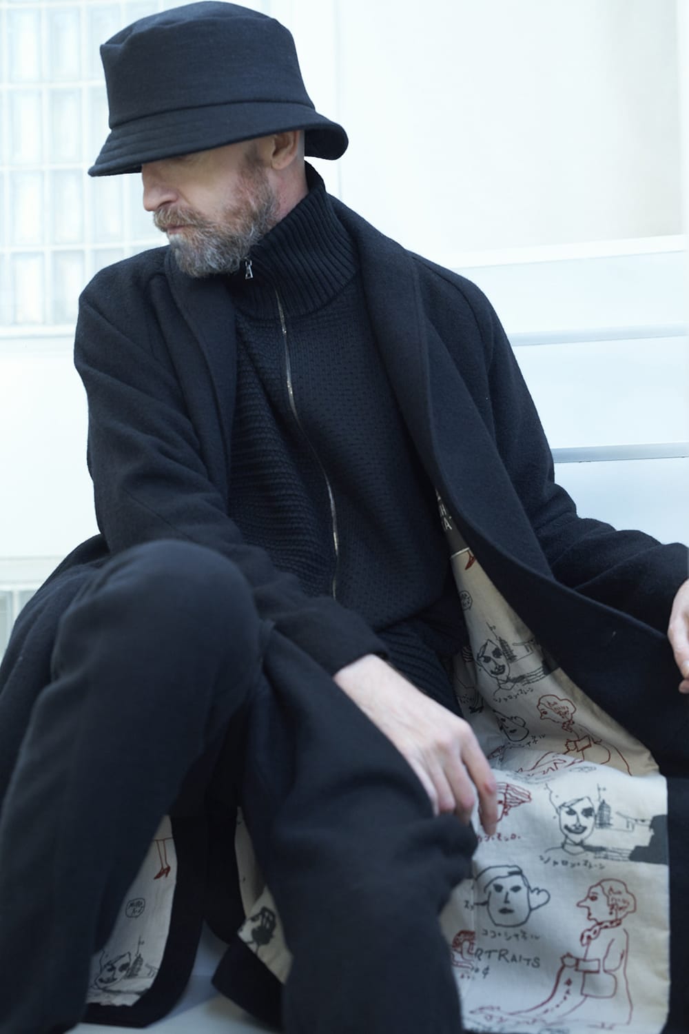 Shawl collar coat brushed cashgora