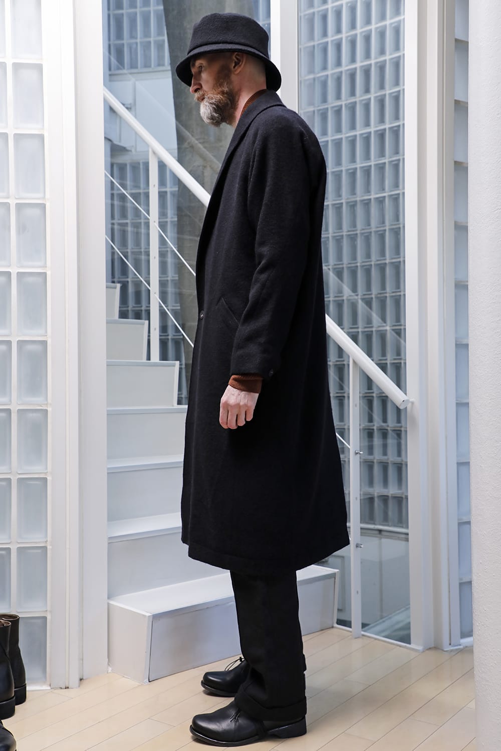 Shawl collar coat brushed cashgora