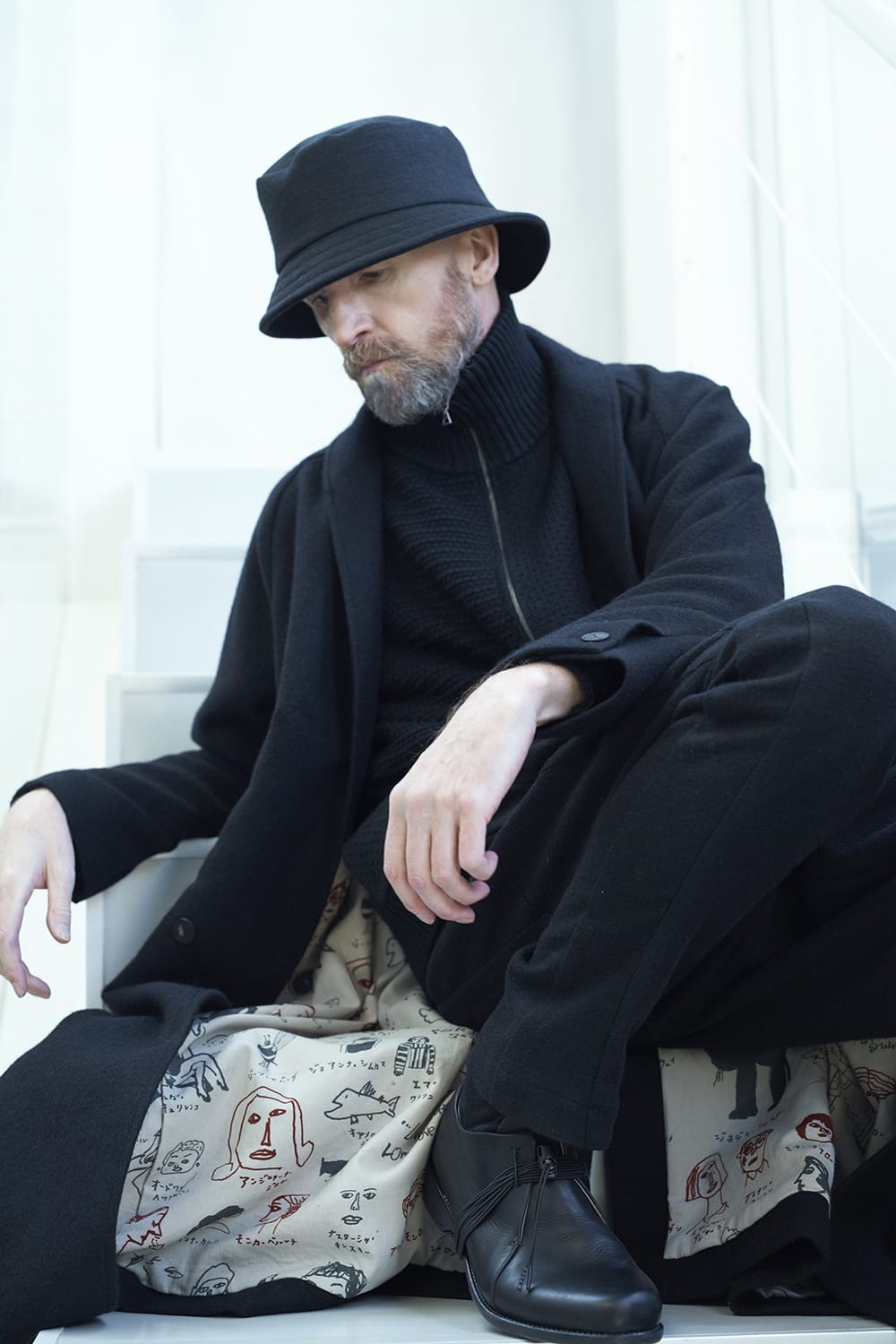 Shawl collar coat brushed cashgora