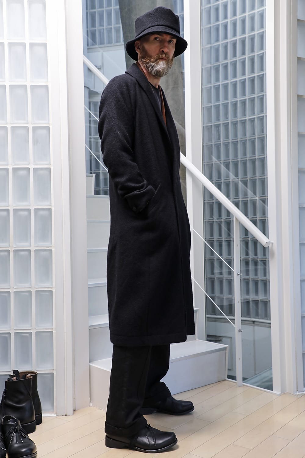 Shawl collar coat brushed cashgora