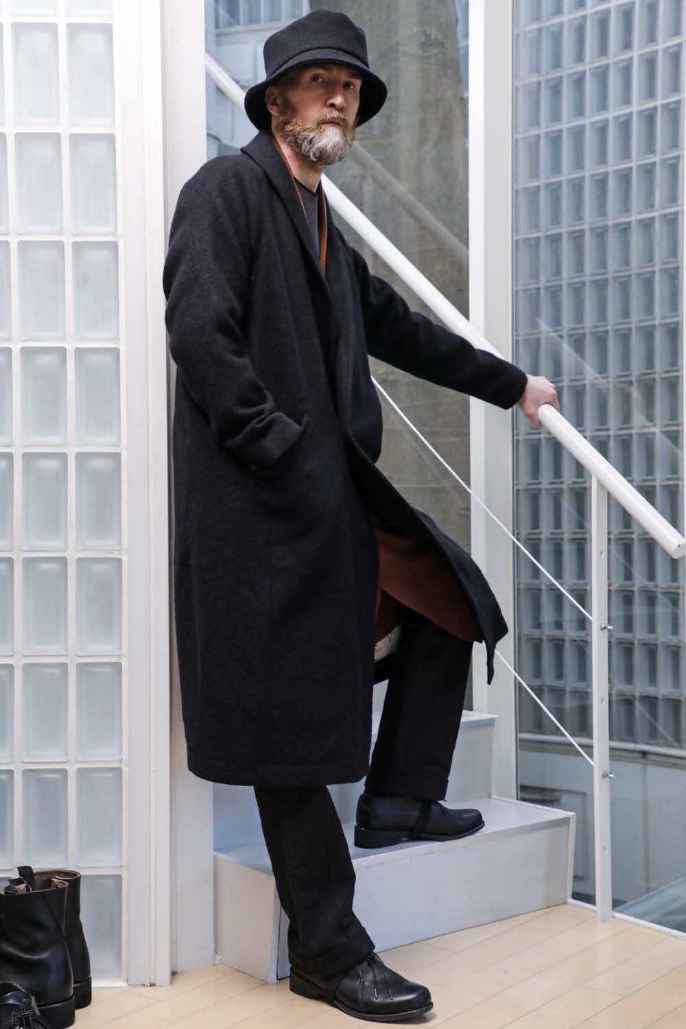 Shawl collar coat brushed cashgora