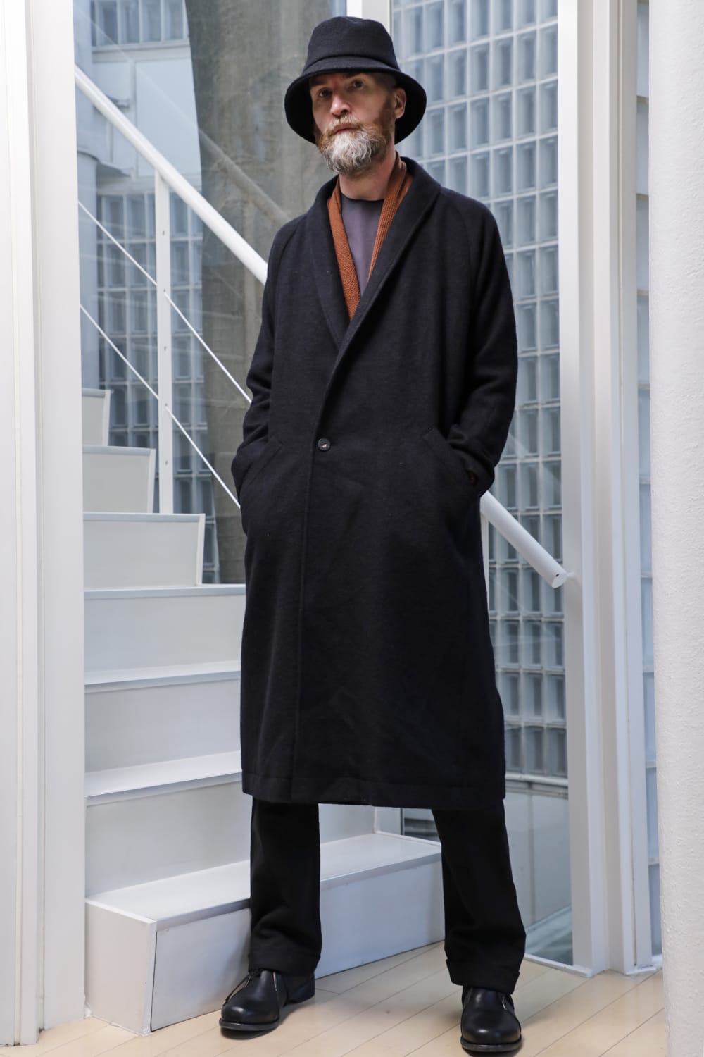Shawl collar coat brushed cashgora