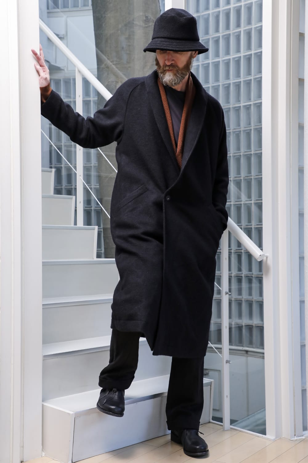 Shawl collar coat brushed cashgora