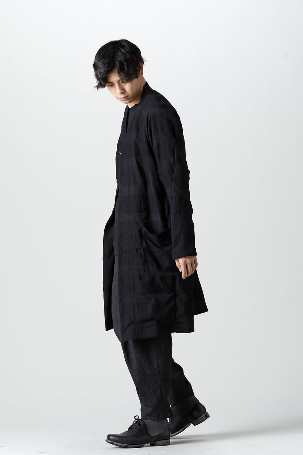 Coat block check jacquard  Black