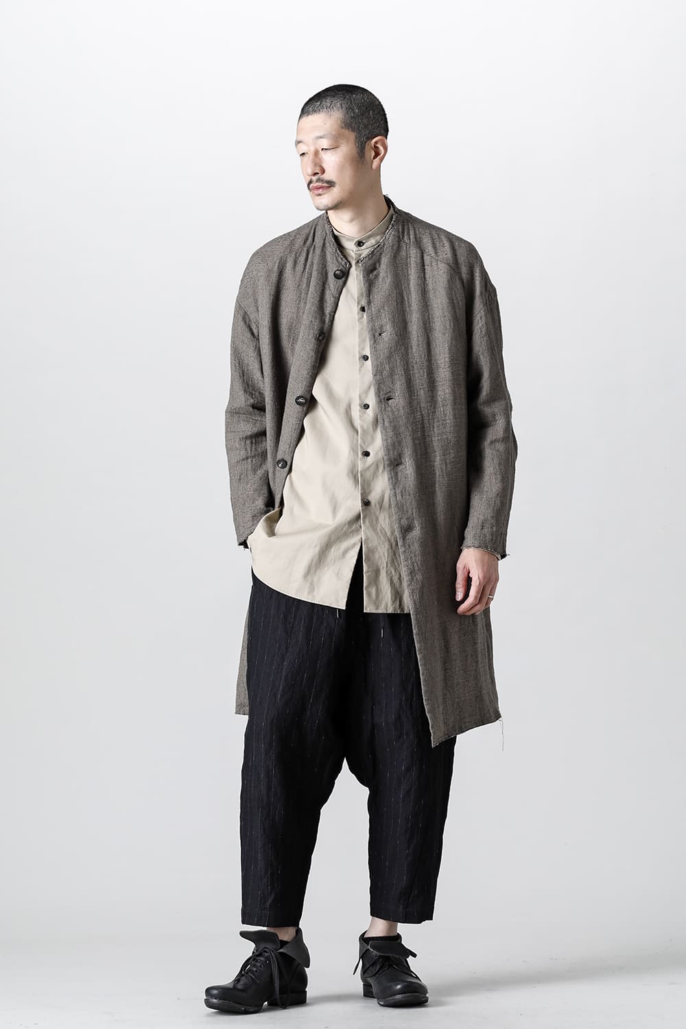 Coat silk linen crazy check  Beige Gray