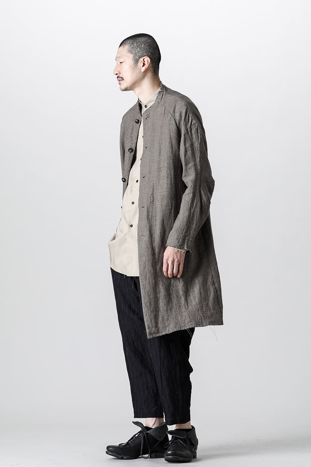 Coat silk linen crazy check  Beige Gray