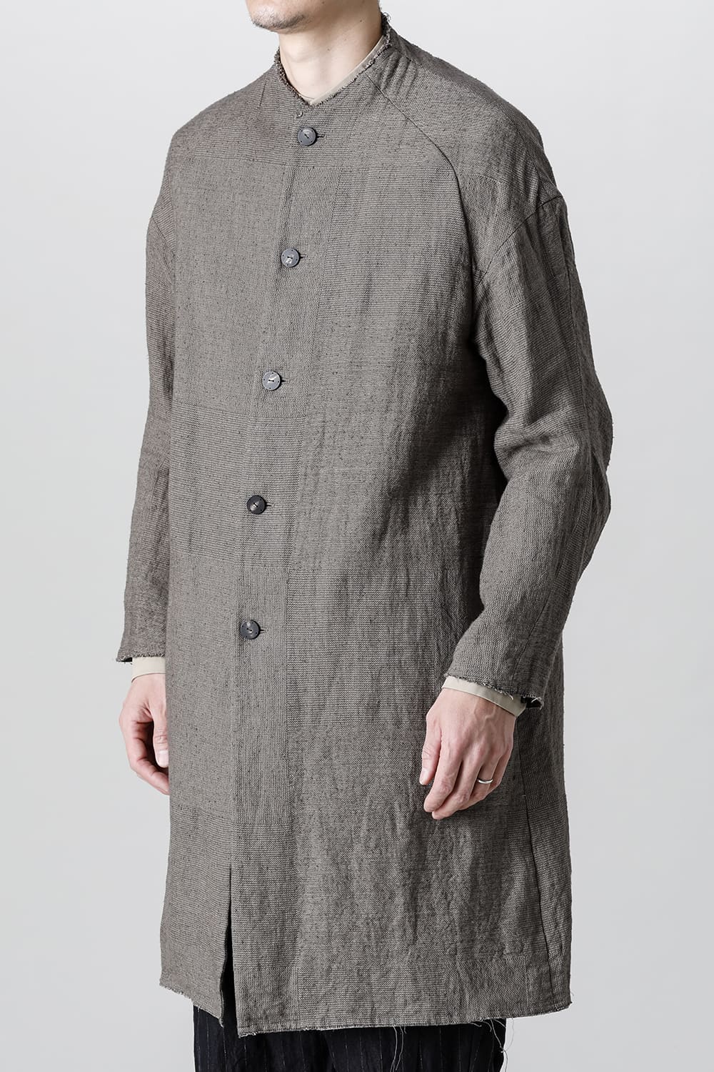 Coat silk linen crazy check  Beige Gray