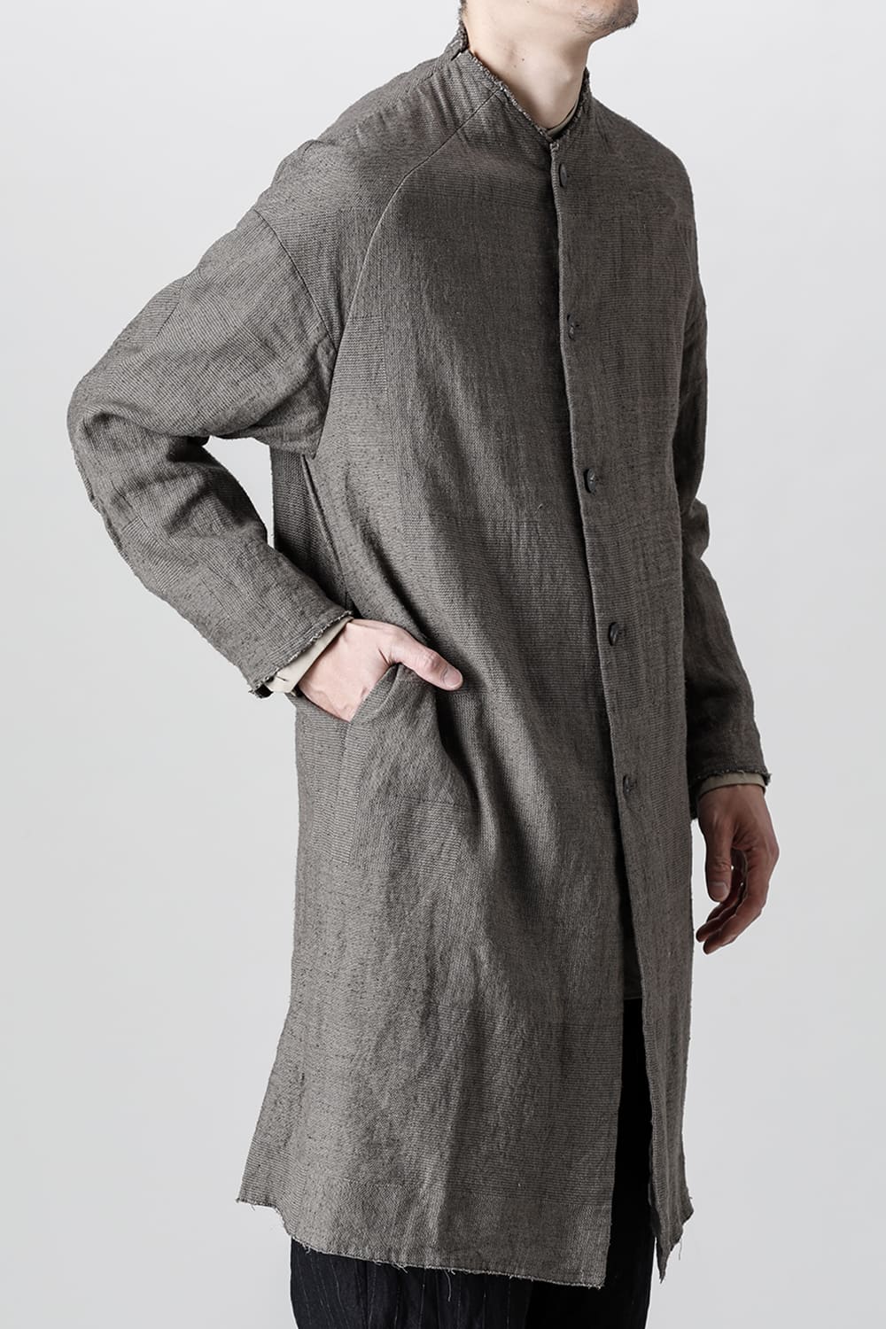 Coat silk linen crazy check  Beige Gray