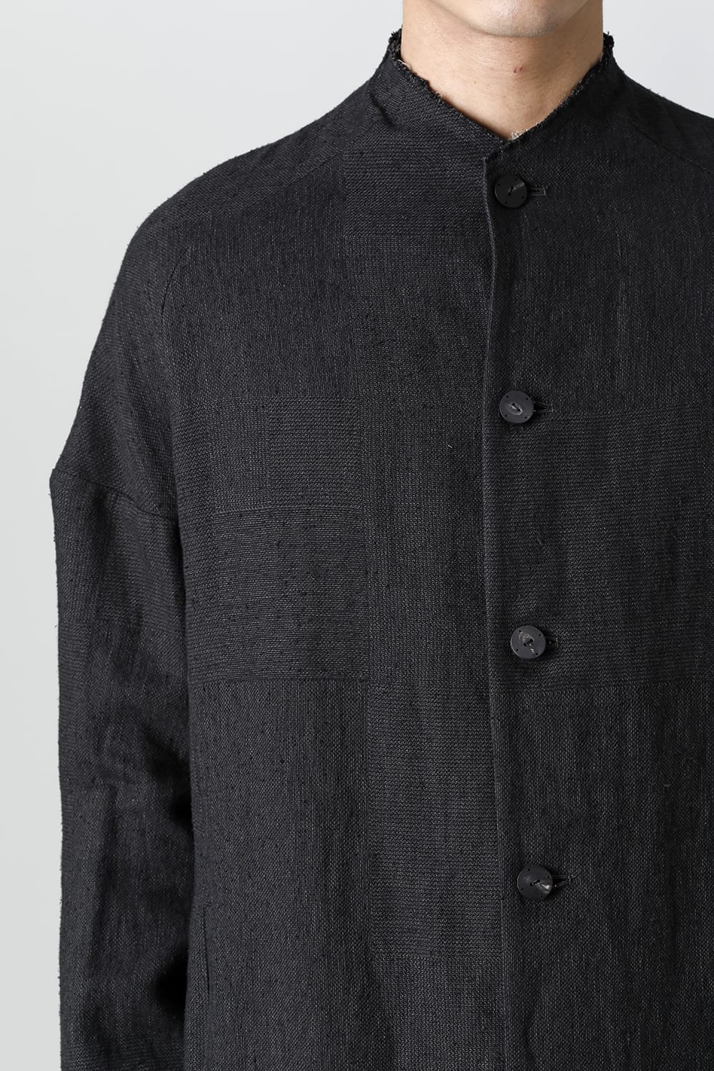 Coat silk linen crazy check  Black