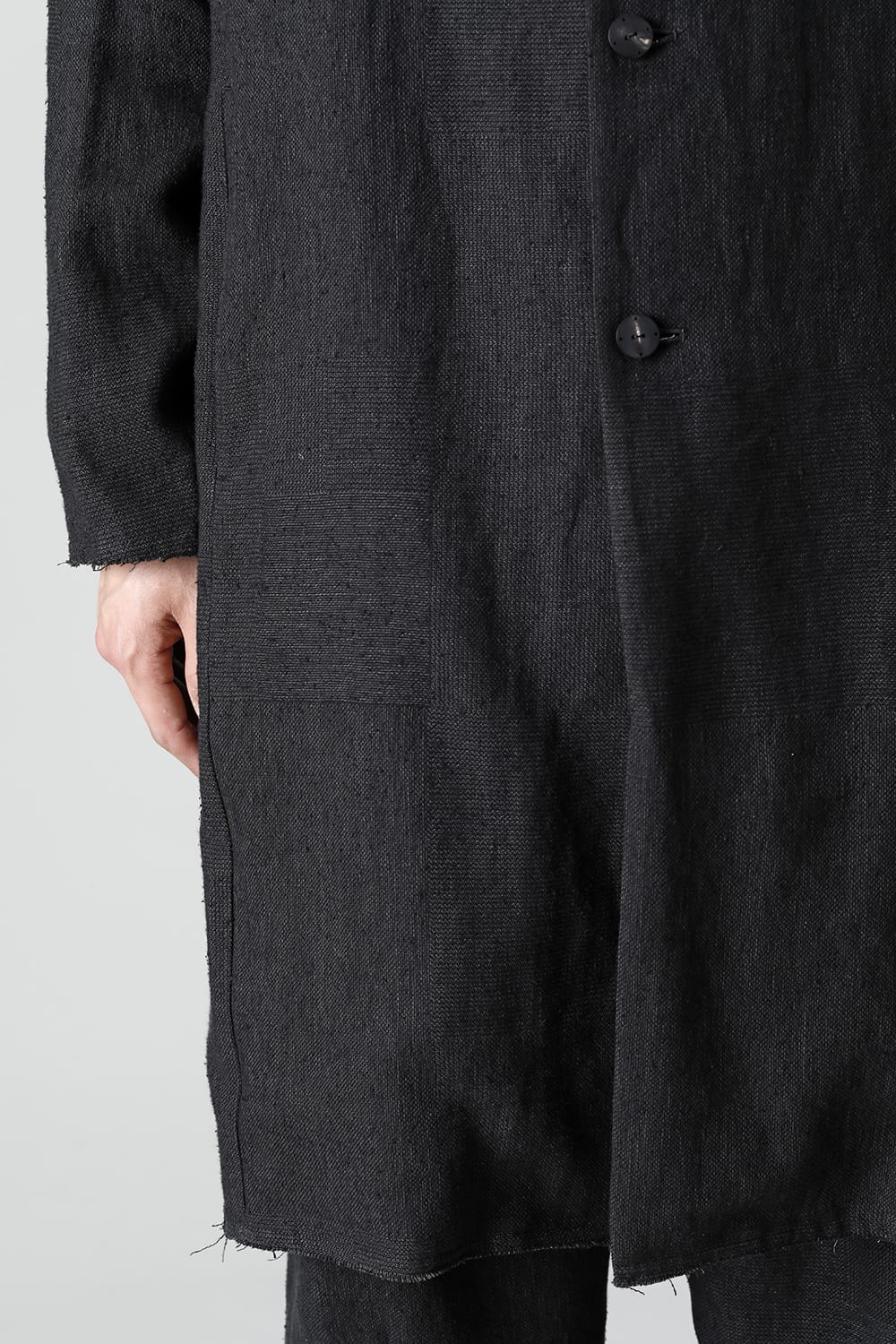 Coat silk linen crazy check  Black