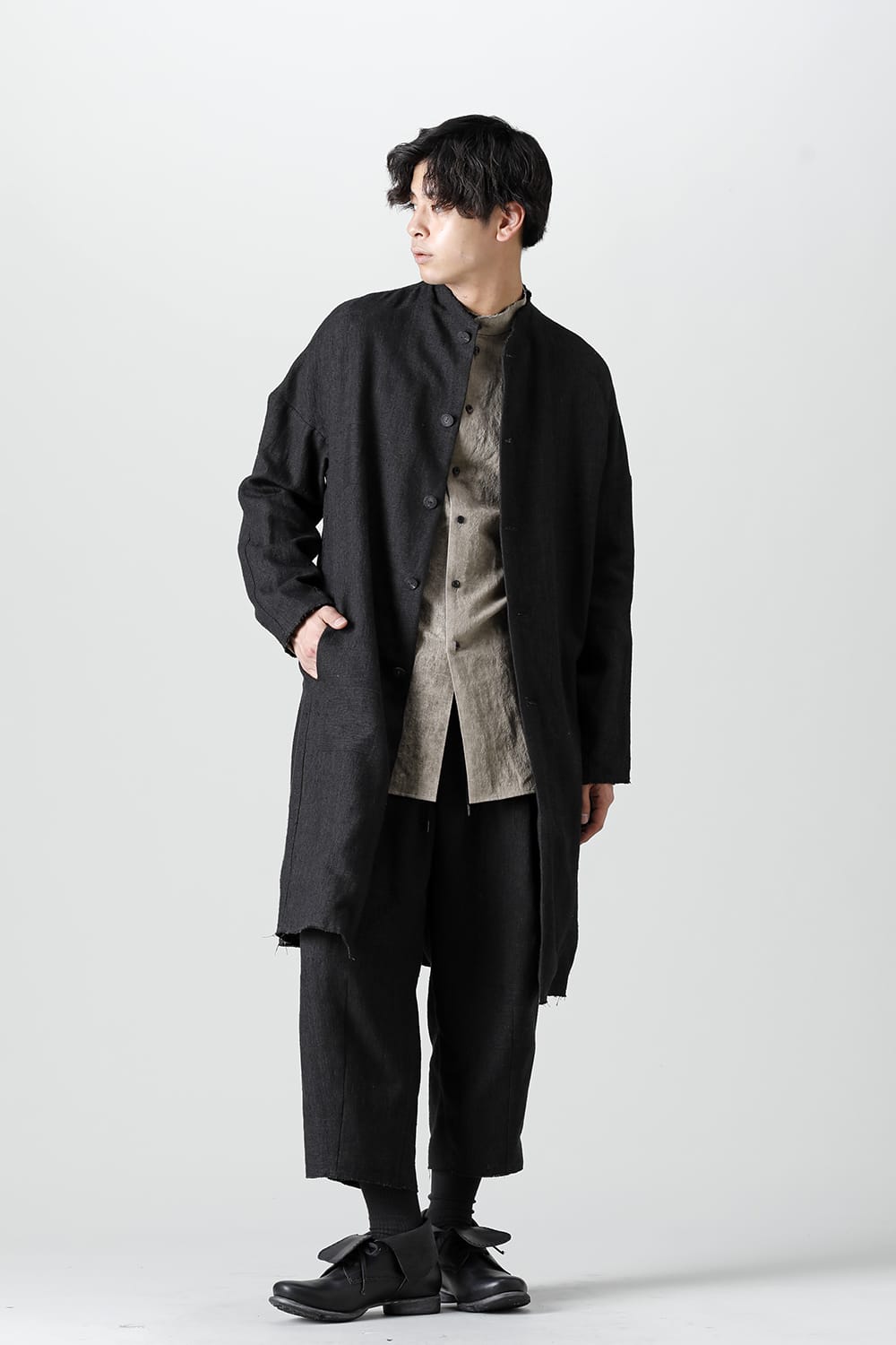 Coat silk linen crazy check  Black