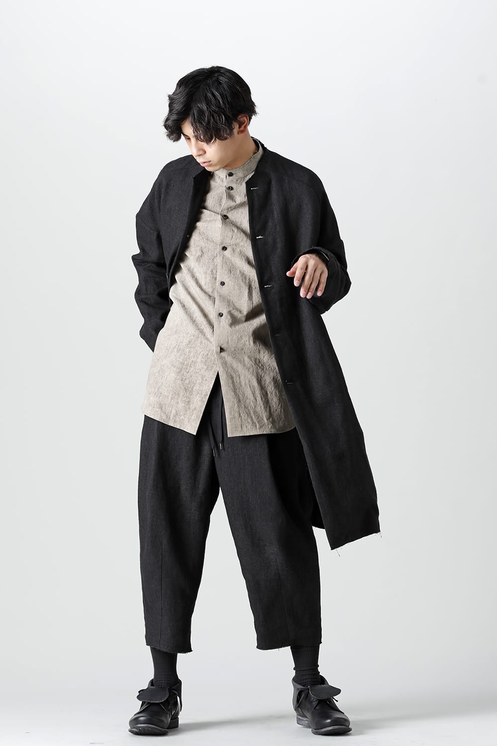 Coat silk linen crazy check  Black