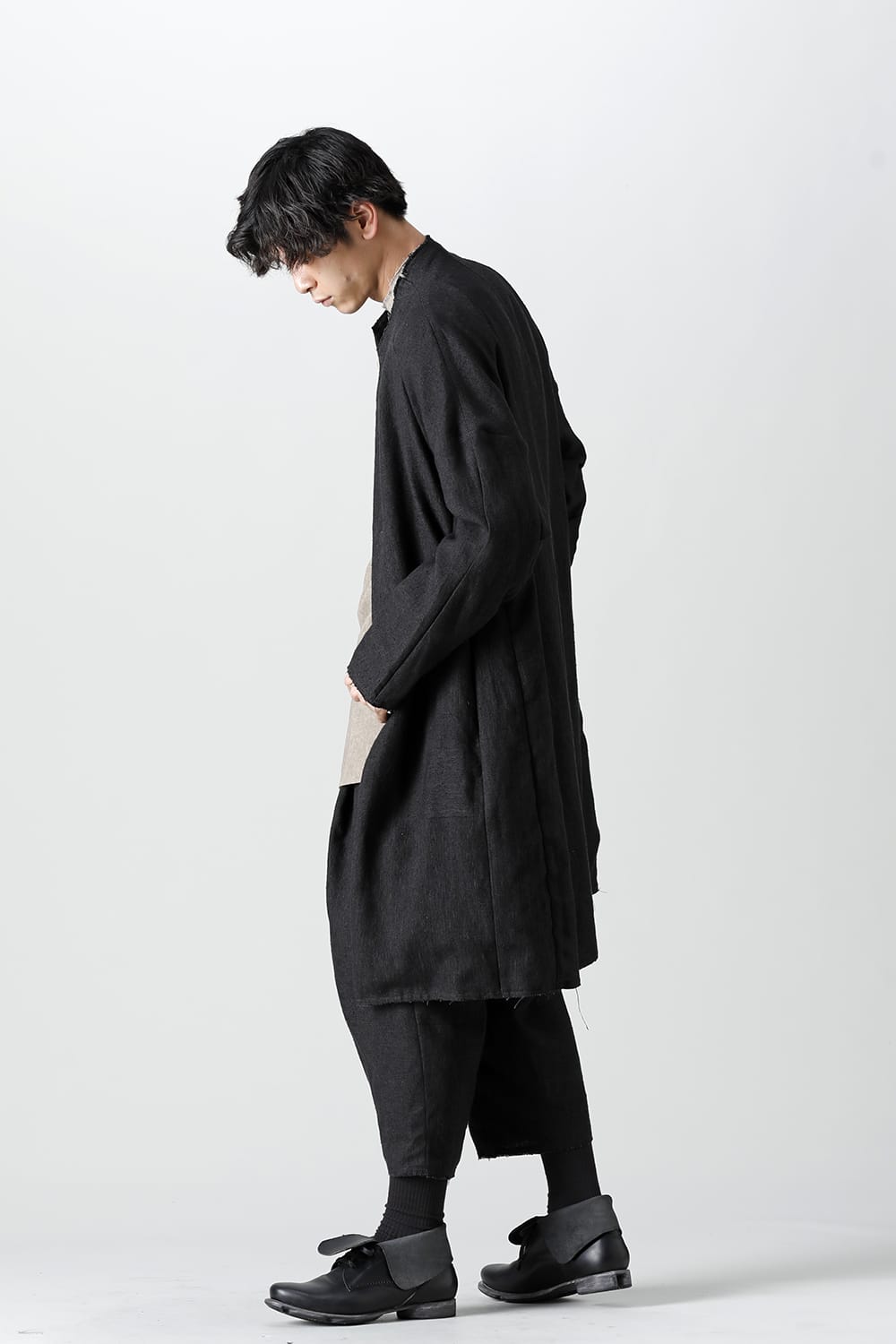 Coat silk linen crazy check  Black