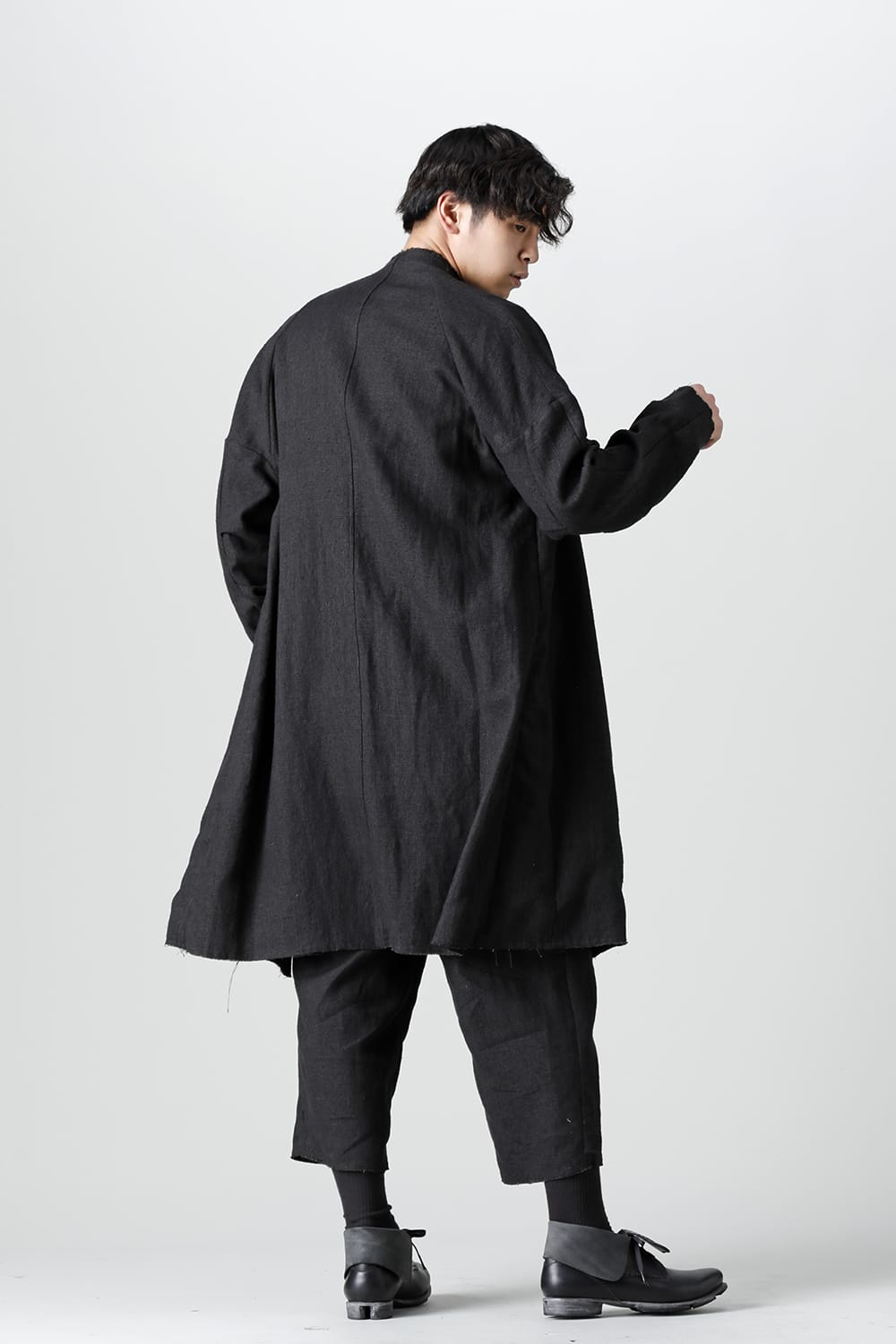 Coat silk linen crazy check  Black