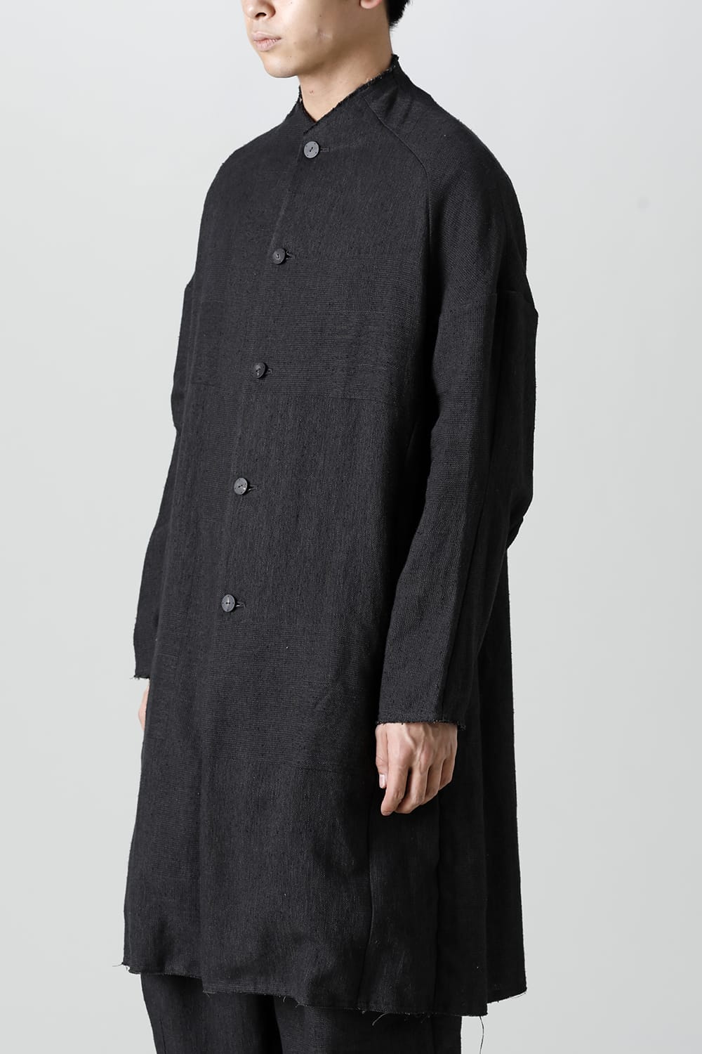 Coat silk linen crazy check  Black