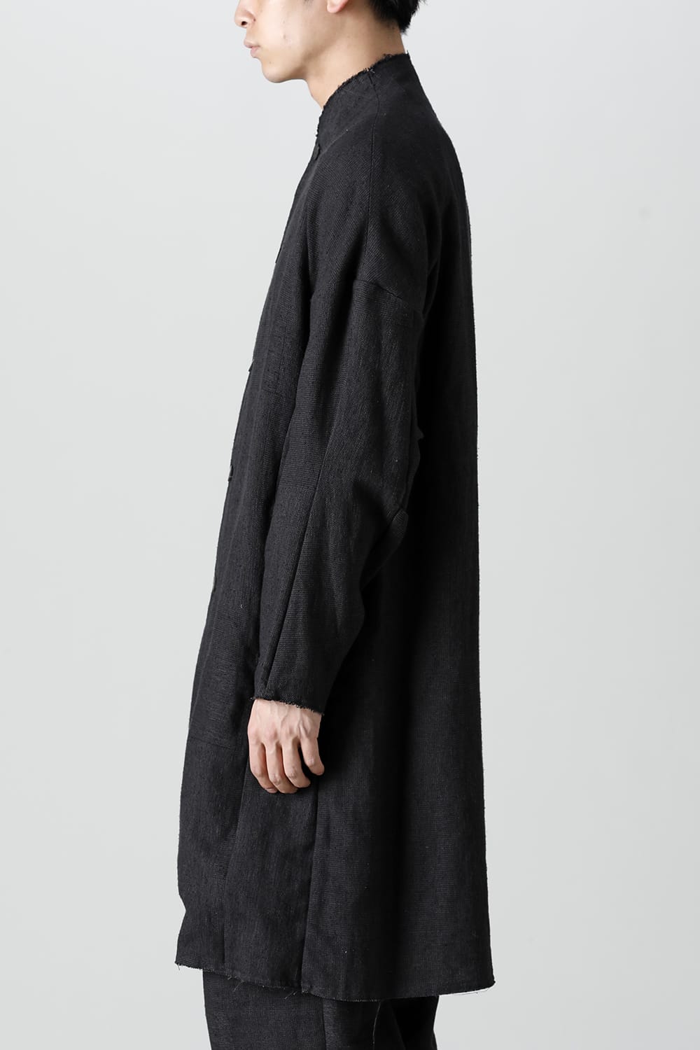 Coat silk linen crazy check  Black