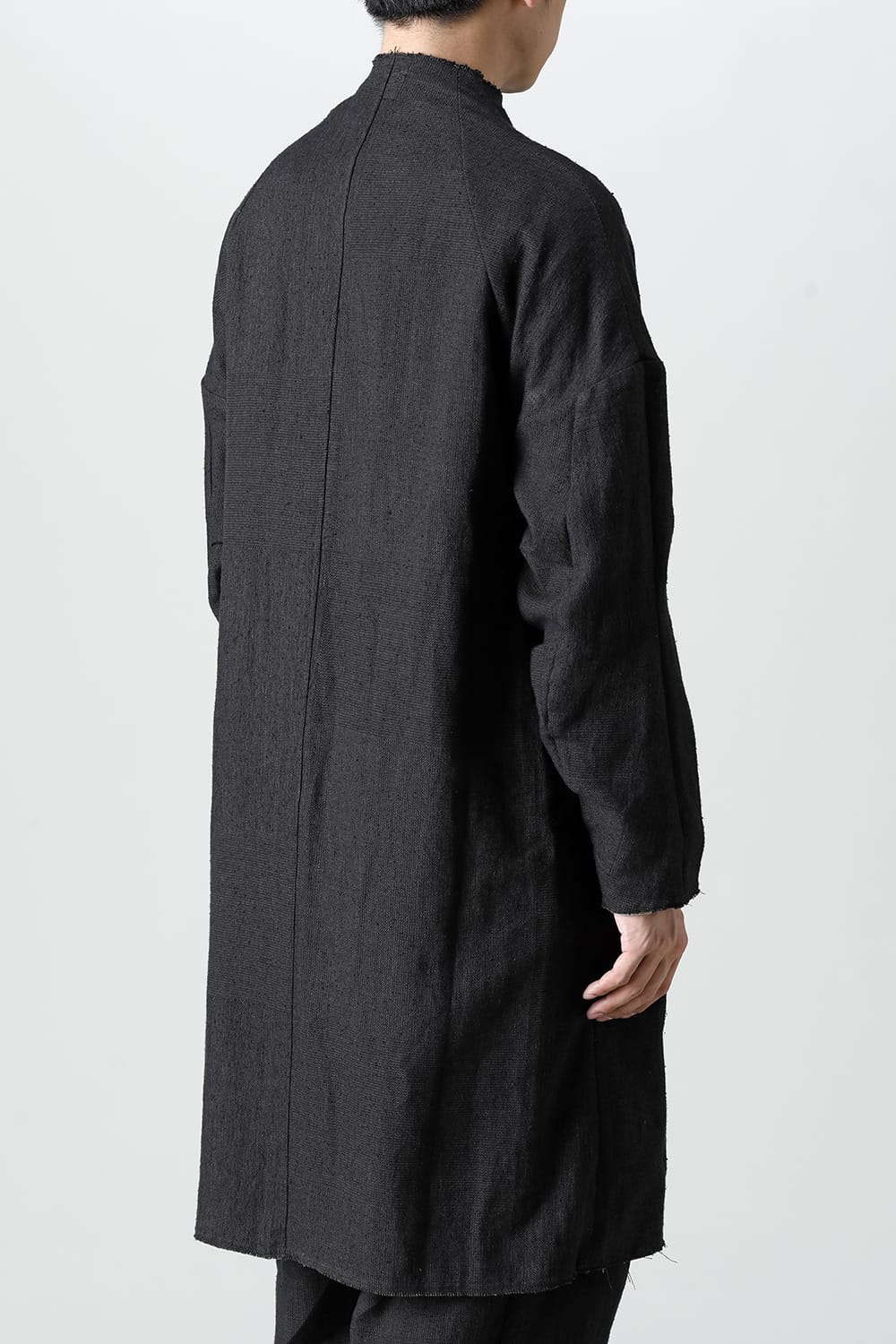 Coat silk linen crazy check  Black