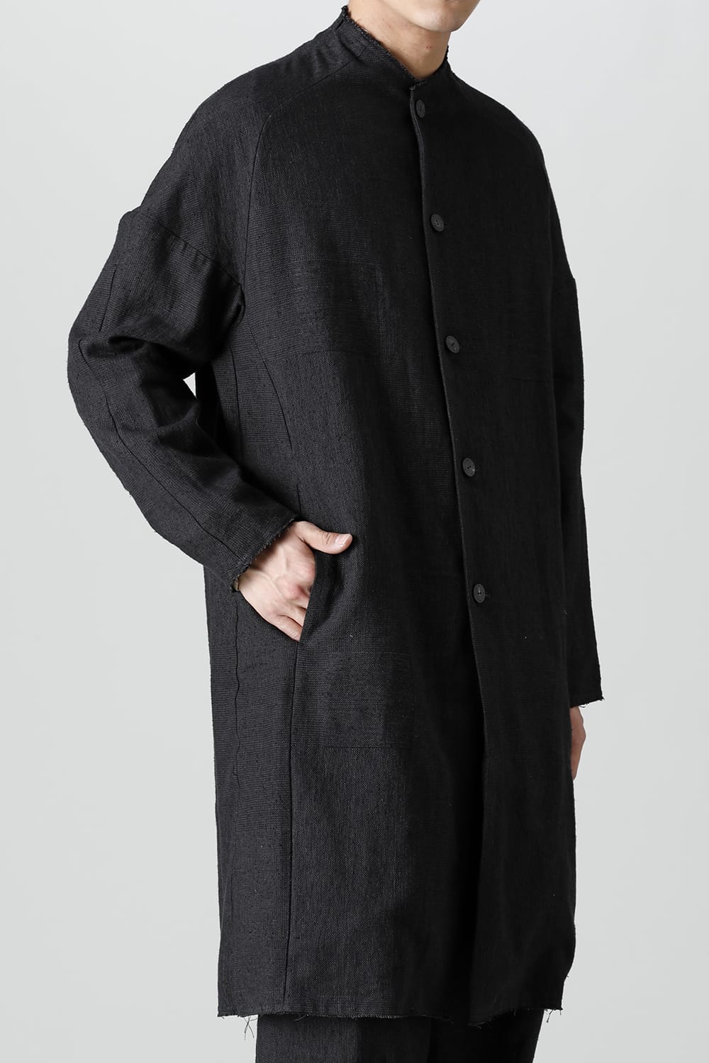 Coat silk linen crazy check  Black