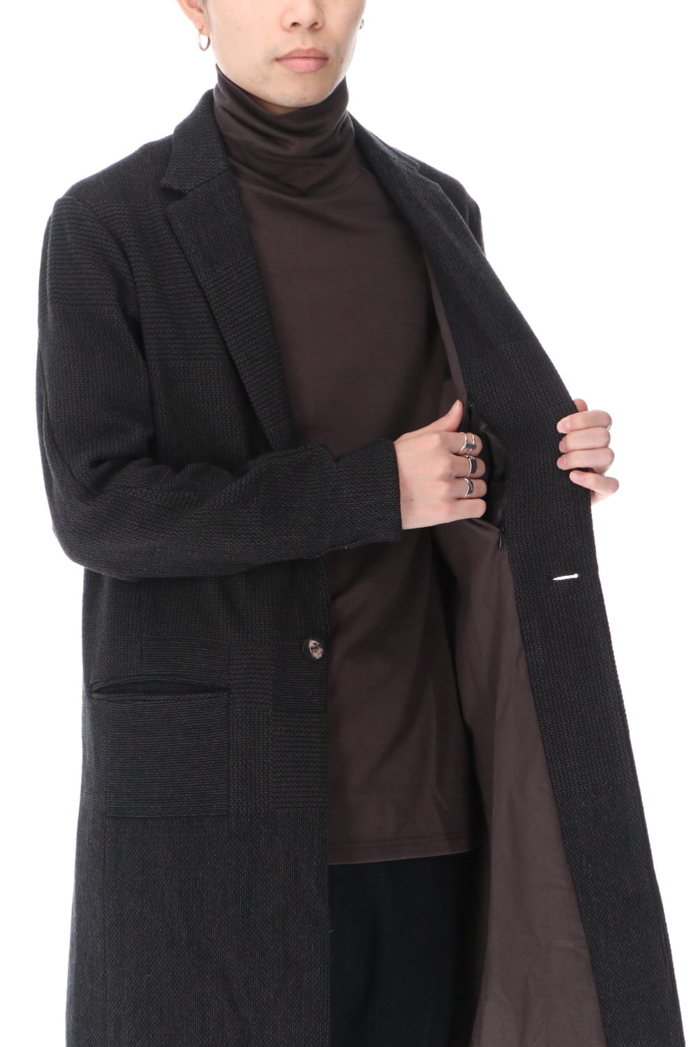 Long jacket wool silk crazy check