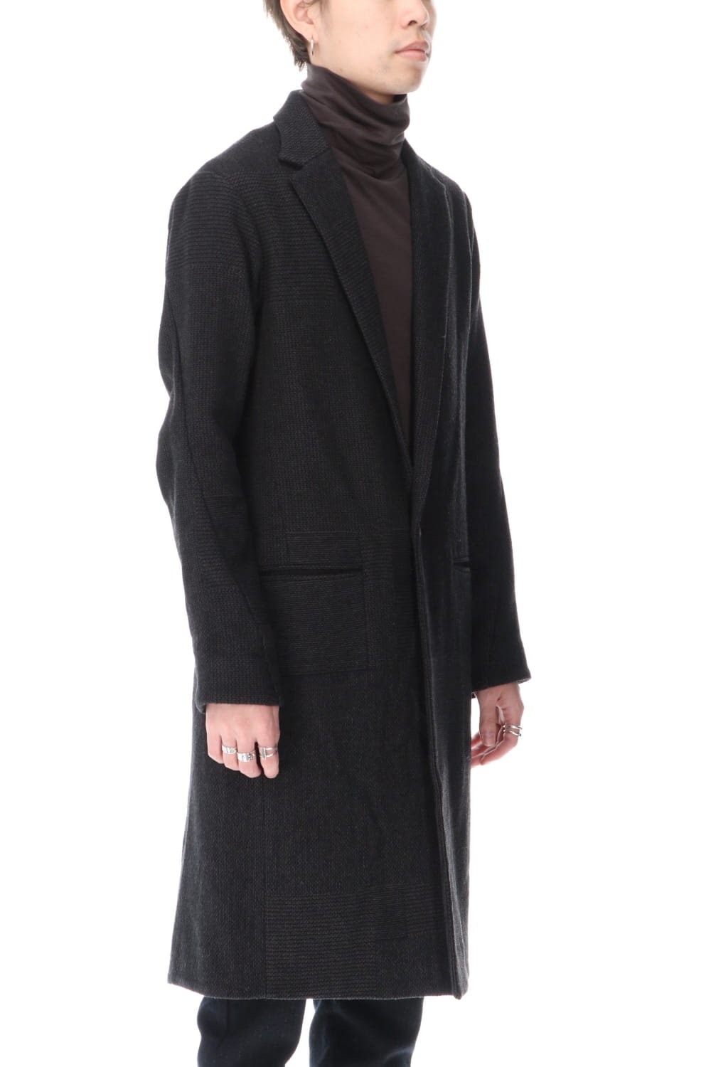 Long jacket wool silk crazy check