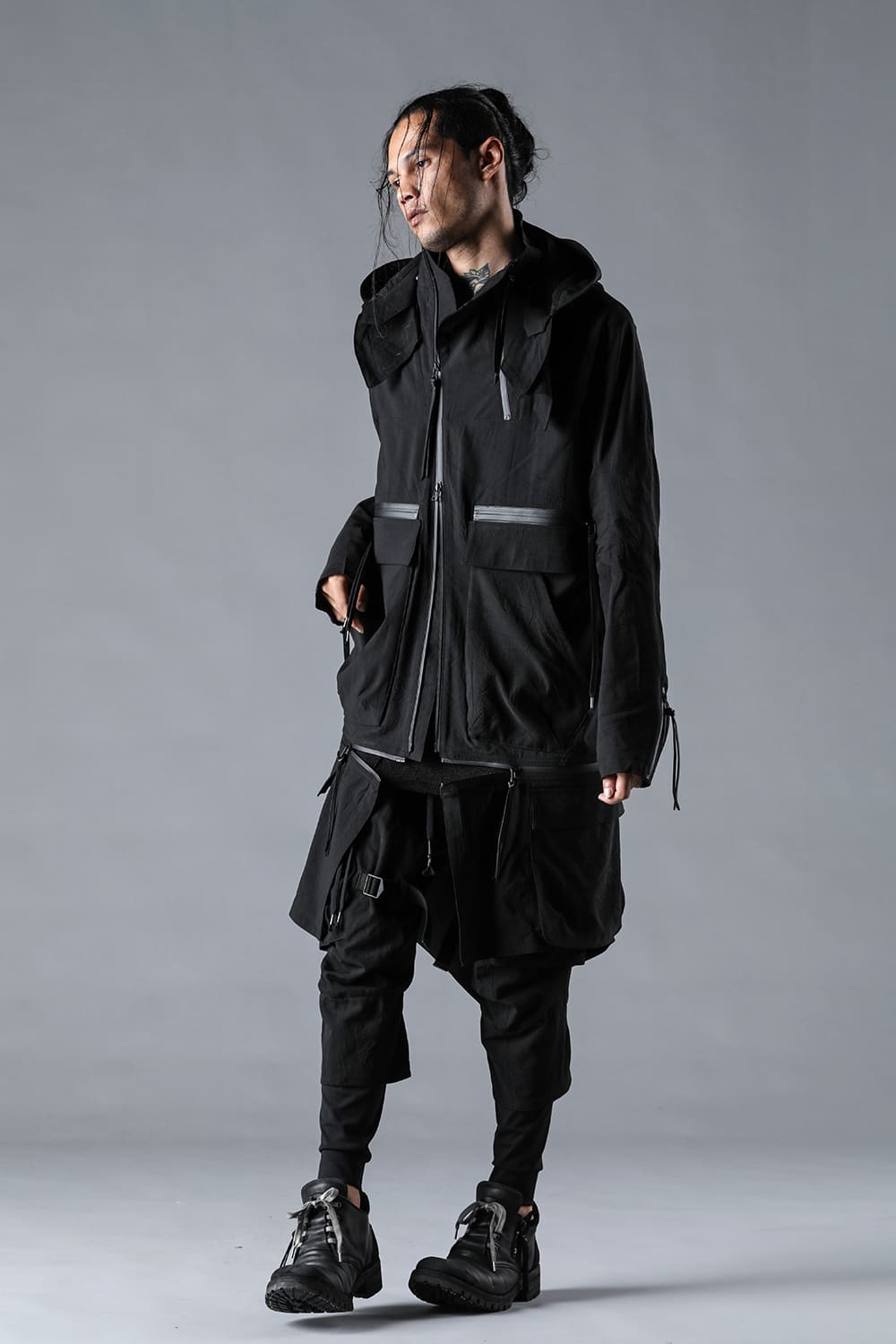 Salt-Shrunk Washed Dobby Border Military Coat