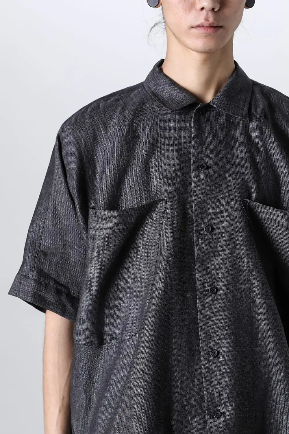 SHORT SLEEVE SHIRT	Linen Herringbone BLACK×DK GREY