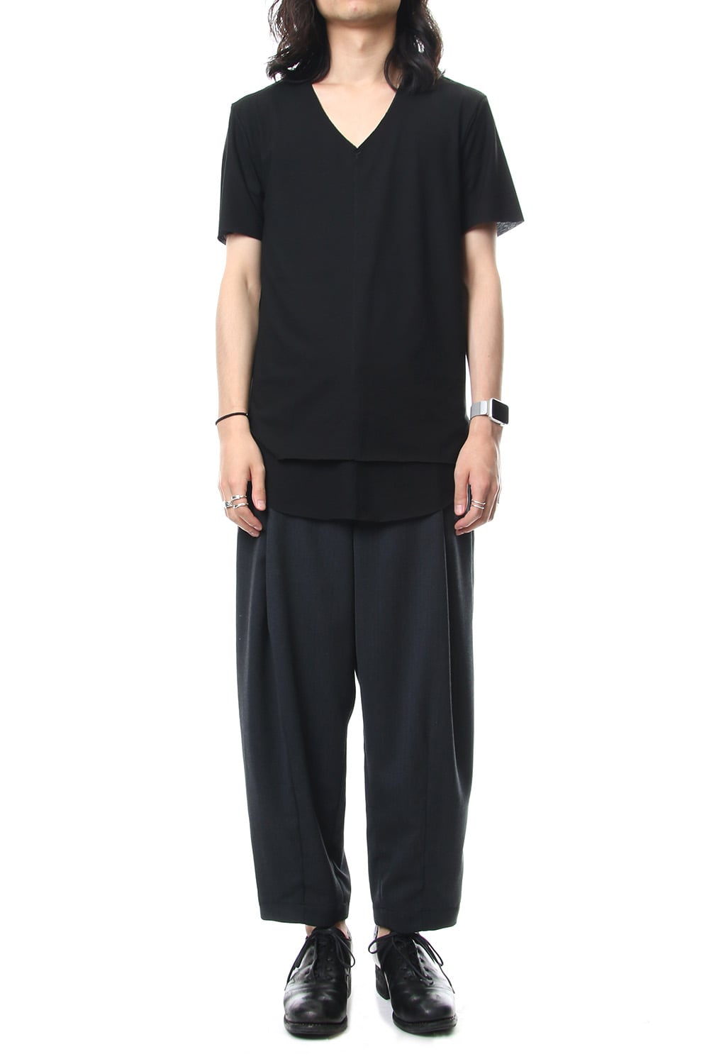 Layered Cutsew V-neck - Black