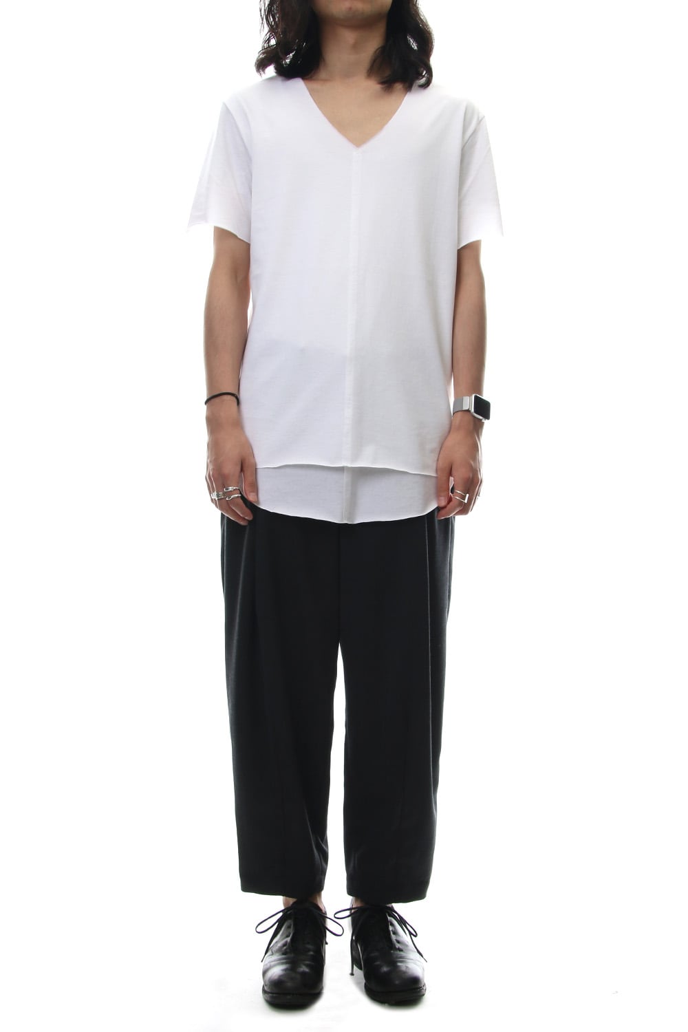 Layered Cutsew V-neck - White