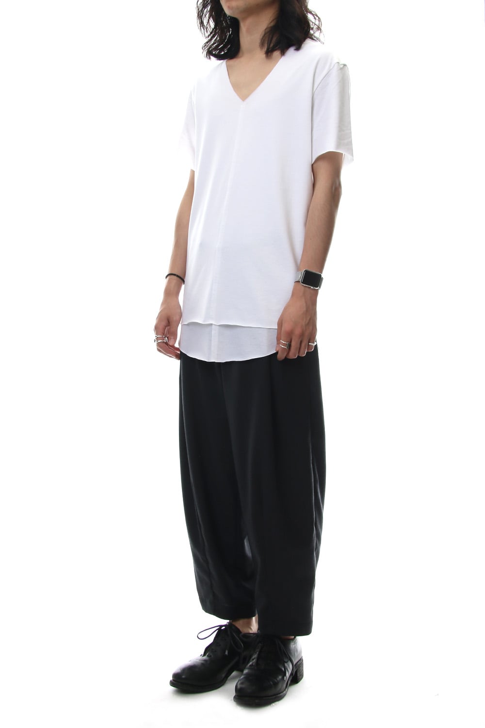 Layered Cutsew V-neck - White