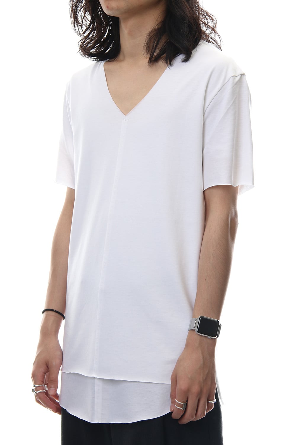 Layered Cutsew V-neck - White