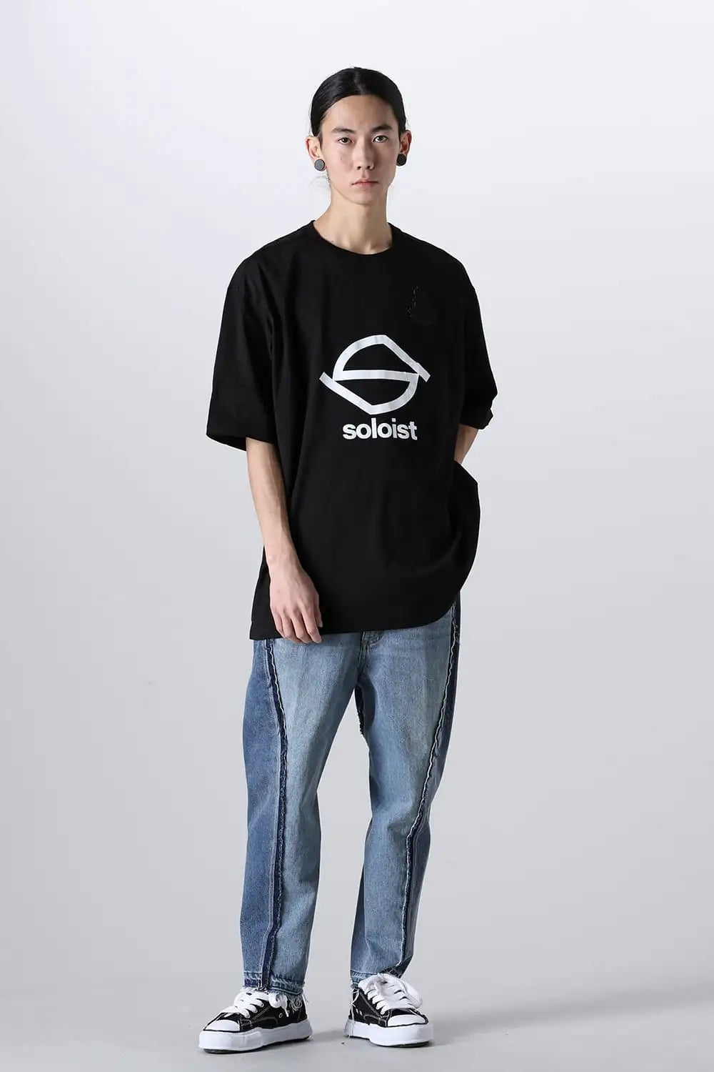 Sロゴアンドボーンエムブレム(オーバーサイズショートスリーブポケットティー) Black