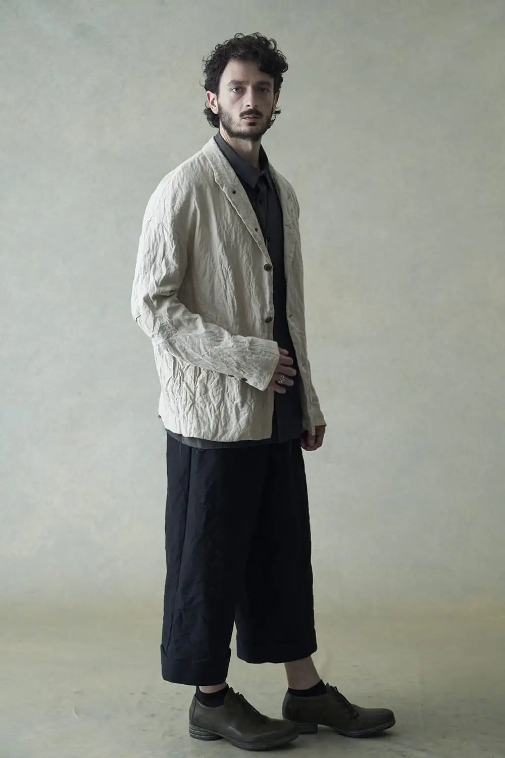 Cropped baggy pants linen / japanese paper