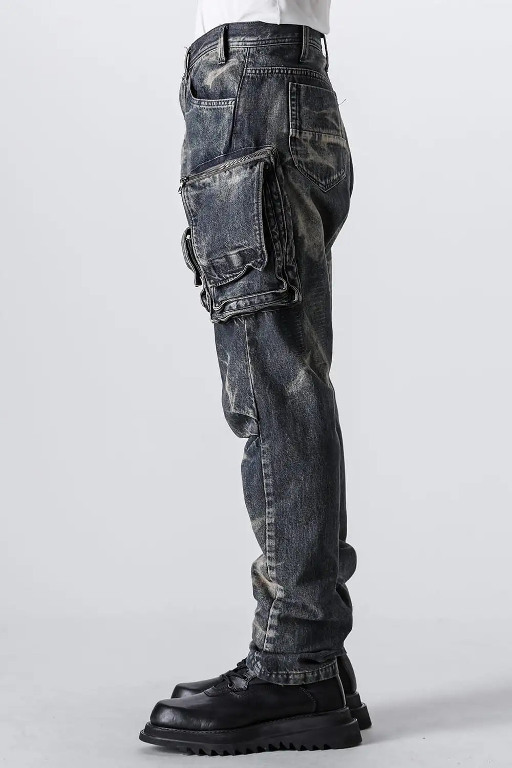 10oz Bleached Denim Wash Cargo Pants Indigo