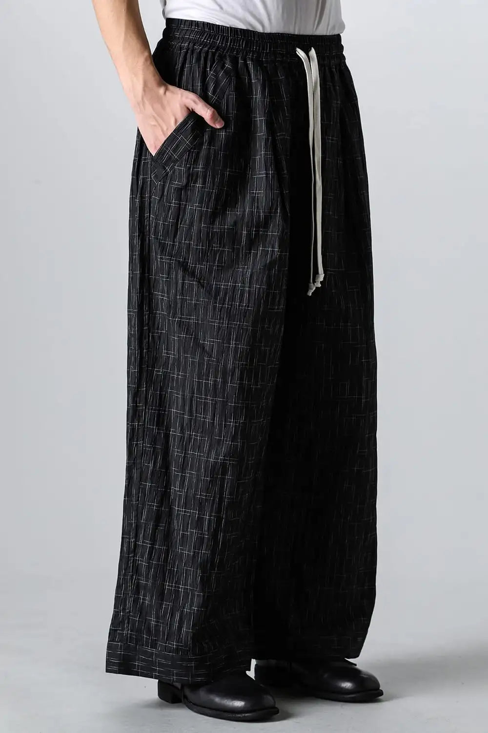 WIDE PANTS Fine Kasuri Shirting BLACK