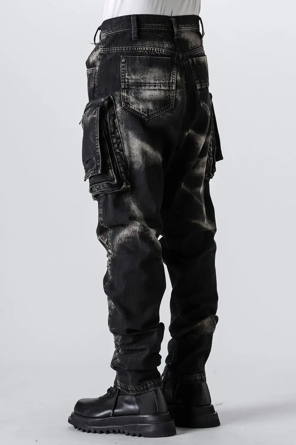 10oz Bleached Denim Wash Cargo Pants Black