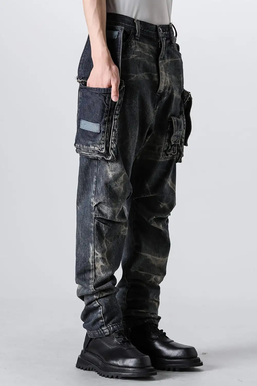 10oz Bleached Denim Wash Cargo Pants Indigo