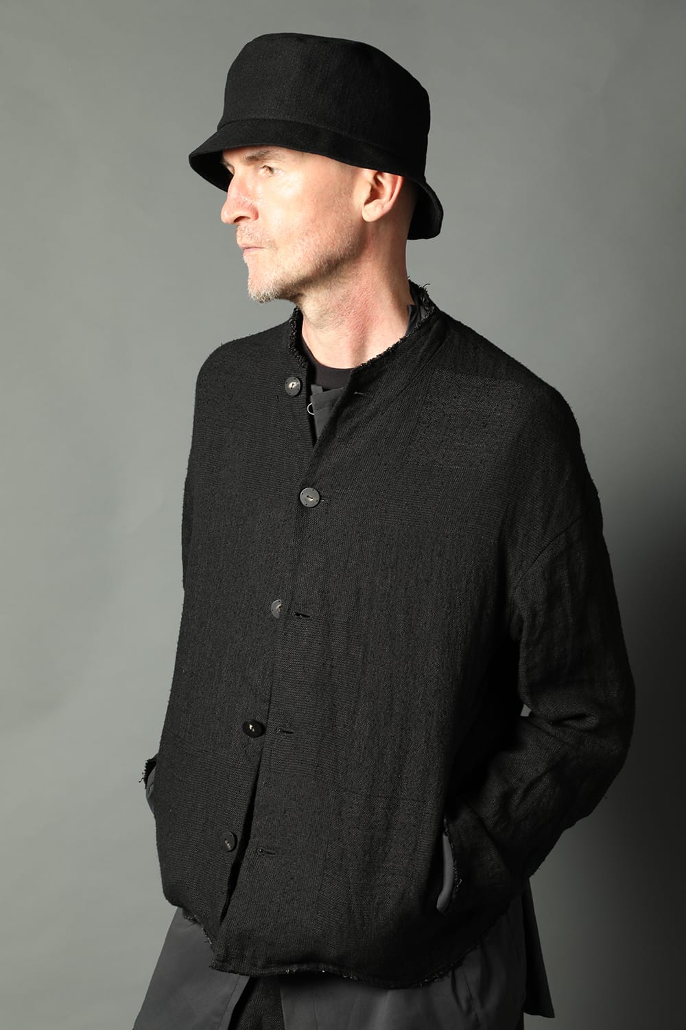 Jacket silk linen crazy check  Black